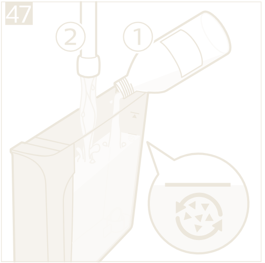 Fülle die ganze Entkalkerflasche ein und ergänze Wasser bis Calc/Clean.