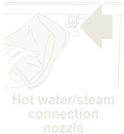 Veeg het aansluitmondstuk voor heet water en stoom schoon met een doek